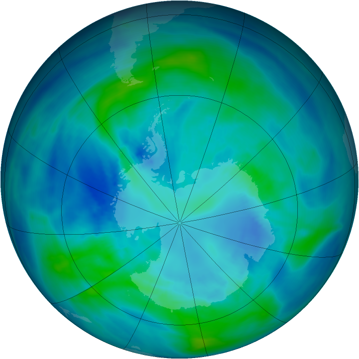 Antarctic ozone map for 08 April 2008